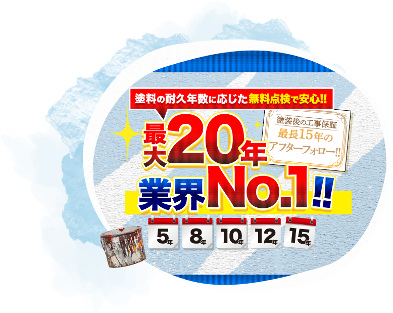 業界No.1！
最大20年保証＆
最長15年のアフターフォロー