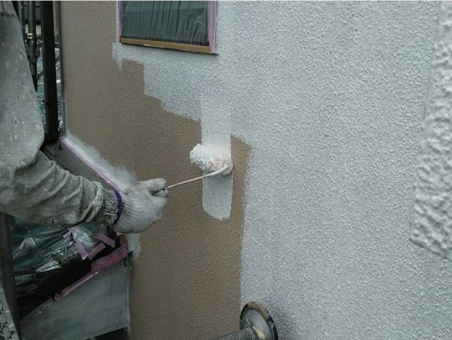 さいたま市桜区 外壁塗装工事 下塗り中 お客様の声 ミヤケン