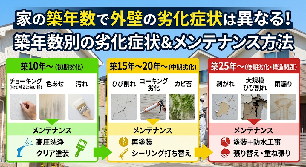 家の築年数で外壁の劣化症状は異なる!築年数別の劣化症状&メンテナンス方法 | 塗装の基礎知識