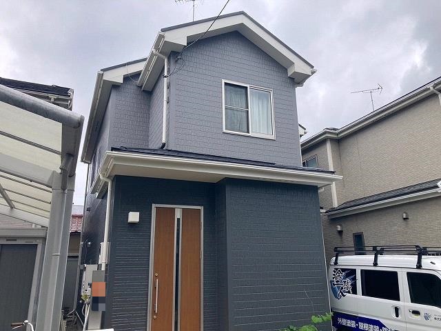 狭山市柏原Y様 グレー仕上げで統一した屋根外壁塗装工事