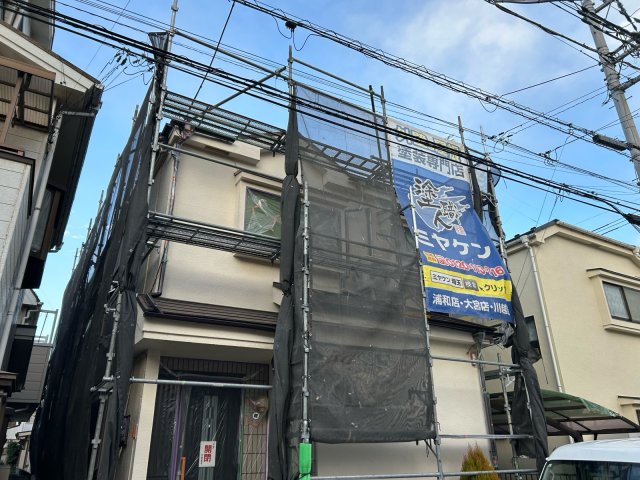 川越市 屋根外壁塗装 足場 ミヤケン