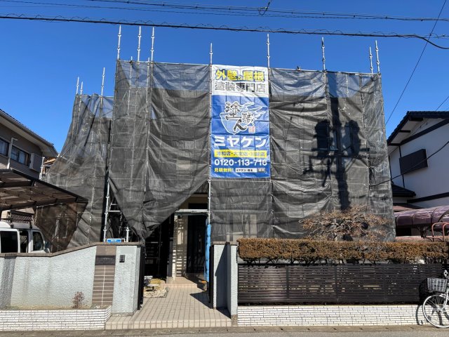 蓮田市桜台 屋根外壁塗装 足場 ミヤケン