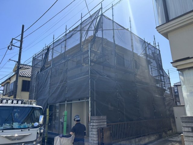 ふじみ野市新駒林 外壁塗装 足場 ミヤケン