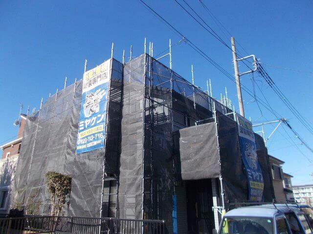 川越市笠幡 外壁塗装 足場 ミヤケン