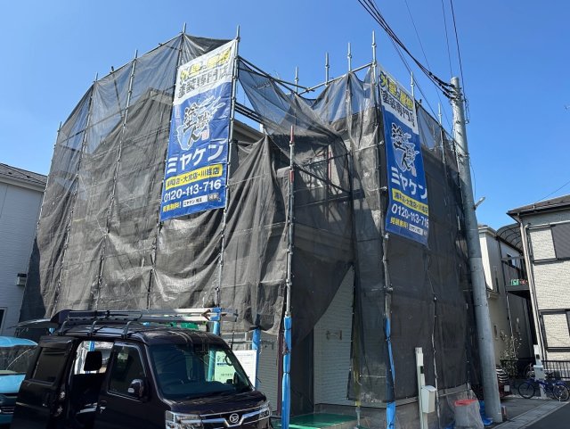上尾市上尾村 外壁塗装 足場 ミヤケン