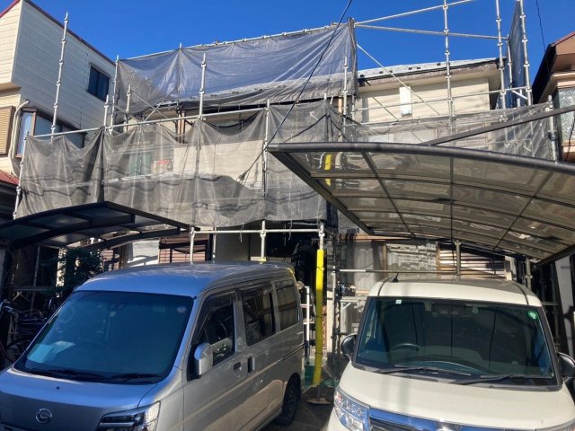川越市小堤 屋根外壁塗装 足場 ミヤケン