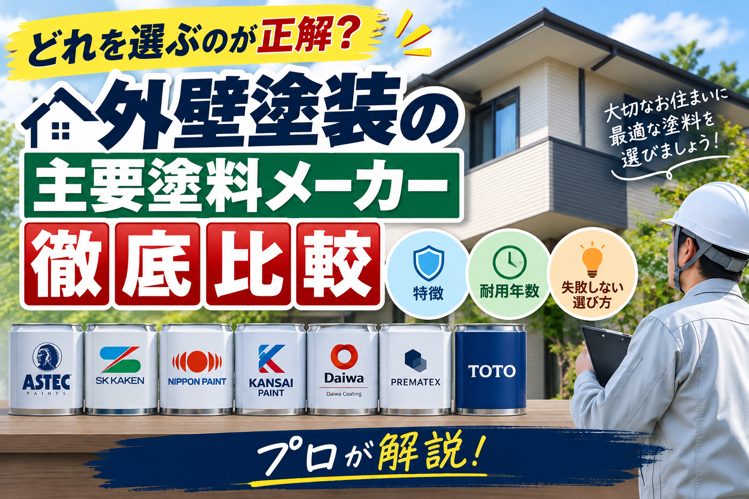 どれを選ぶのが正解? 外壁塗装の主要塗料メーカー徹底比較 特徴・耐用年数と失敗しない選び方をプロが解説 | 塗料について